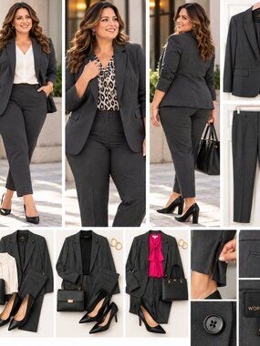 Worthington Women’s Size 18 Charcoal Gray 2-Piece Pantsuit Ankle Zip Career Suit